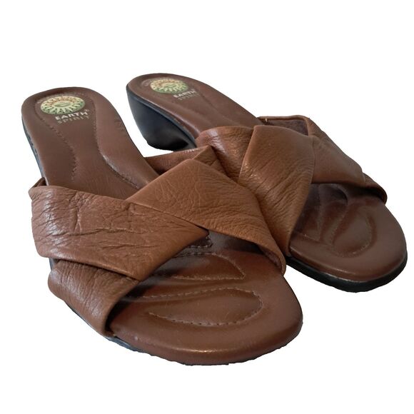 Earth Spirit Gelron 2000 Wedge Sandals Brown Leather Shoes Women size 9.5 - Picture 2 of 16